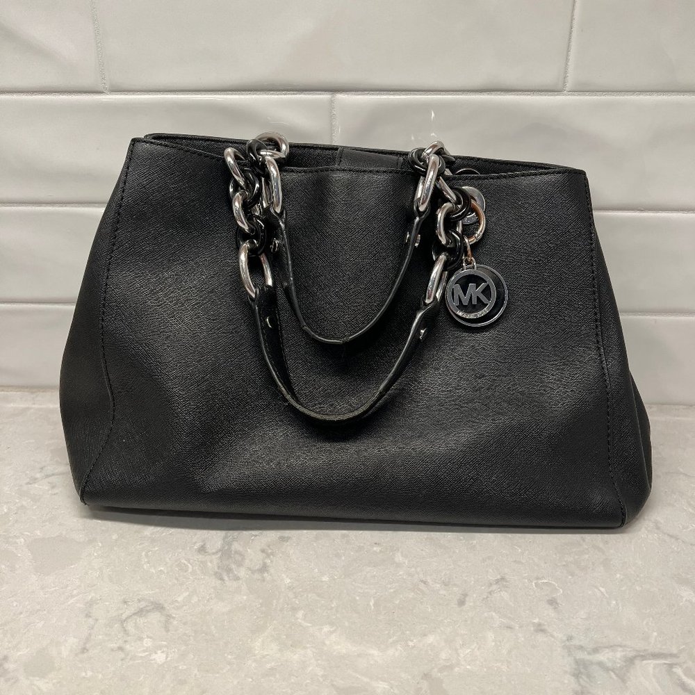 Michael Kors Handbag Tote - Black Silver & Black Chain - Tons of compartments